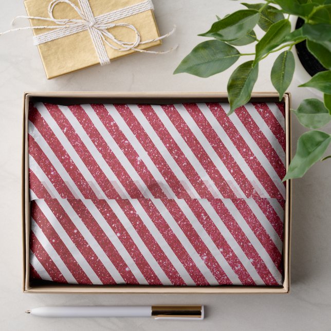 Cute Christmas Candy Cane Glitter Stripped Pattern Tissue Paper (Gift)