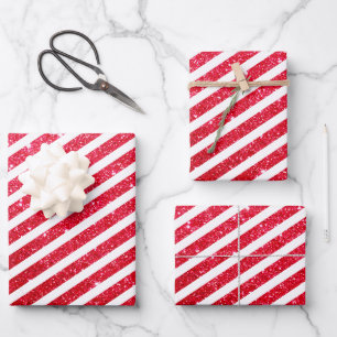 Cute Christmas Candy Cane Glitter Stripped Pattern Wrapping Paper Sheet