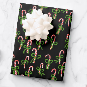 Cute Christmas Candy Canes Xmas Holiday Black  Wrapping Paper Sheet