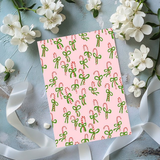 Cute Christmas Candy Canes Xmas Holiday Flat Card (Cute Christmas Candy Canes Pink Bows Xmas Holiday Flat Card
)
