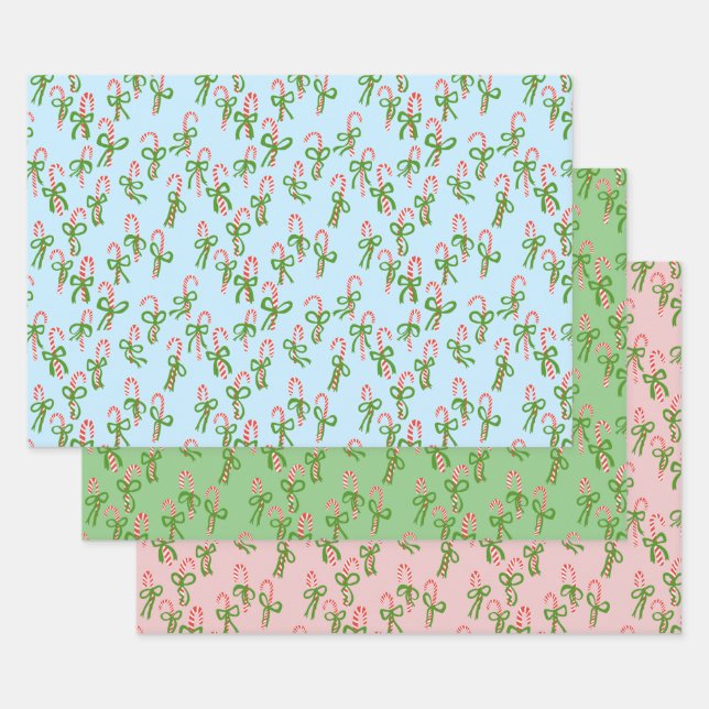 Cute Christmas Candy Canes Xmas Holiday Variety  Wrapping Paper Sheet (Set)