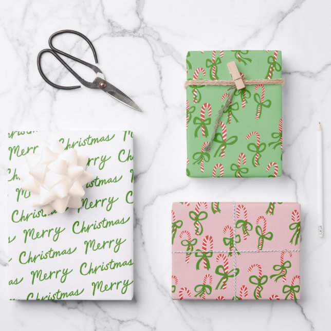 Cute Christmas Candy Canes Xmas Holiday Variety Wrapping Paper Sheet (Front)