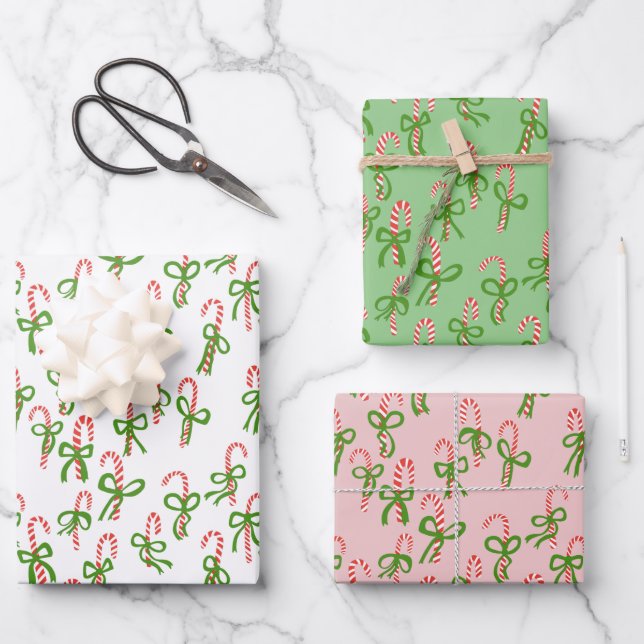 Cute Christmas Candy Canes Xmas Holiday Variety Wrapping Paper Sheet (Front)