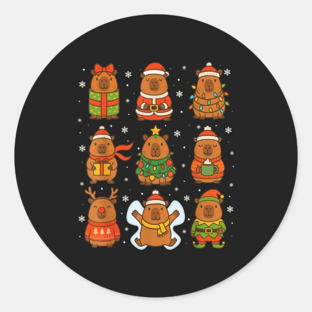 Cute Christmas Capybara Funny Family Xmas Men Wome Classic Round Sticker (Front)