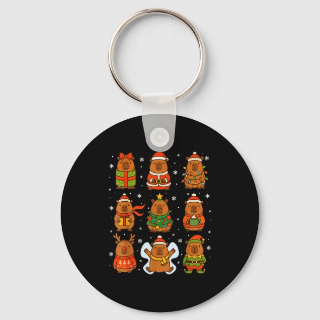 Cute Christmas Capybara Funny Family Xmas Men Wome Key Ring (Front)