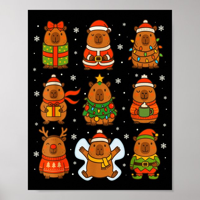 Cute Christmas Capybara Funny Family Xmas Men Wome Poster (Front)