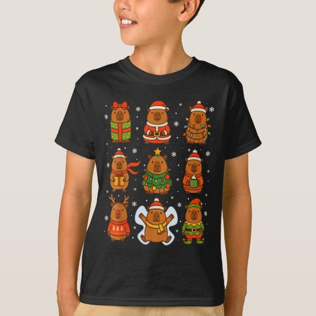 Cute Christmas Capybara Funny Family Xmas Men Wome T-Shirt (Front)