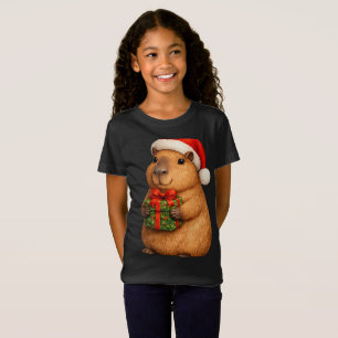 **Cute Christmas Capybara Kids T-Shirt – Santa Cap