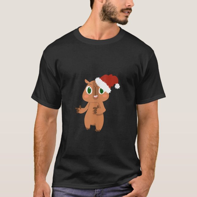 Cute Christmas Capybara Santa Claus Cavy Rat Roden T-Shirt (Front)