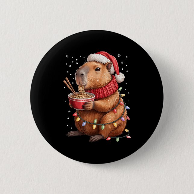 Cute Christmas Capybara With Ramen Bowl Holiday Te 6 Cm Round Badge (Front)