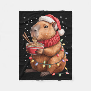 Cute Christmas Capybara With Ramen Bowl Holiday Te Fleece Blanket