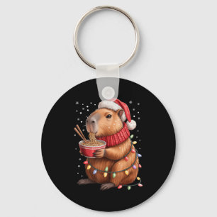 Cute Christmas Capybara With Ramen Bowl Holiday Te Key Ring
