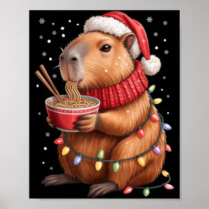 Cute Christmas Capybara With Ramen Bowl Holiday Te Poster