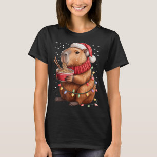 Cute Christmas Capybara With Ramen Bowl Holiday Te T-Shirt