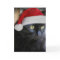 Cute Christmas Card, Pretty Black Cat w Santa Cap