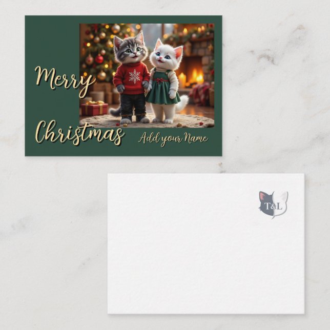 Cute Christmas Card – Tom & Luna Fireplace Scene (Front/Back)