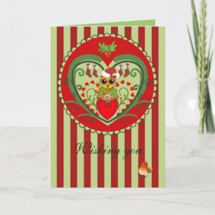 Cute Christmas card with Cartoon Santa Owl & Text