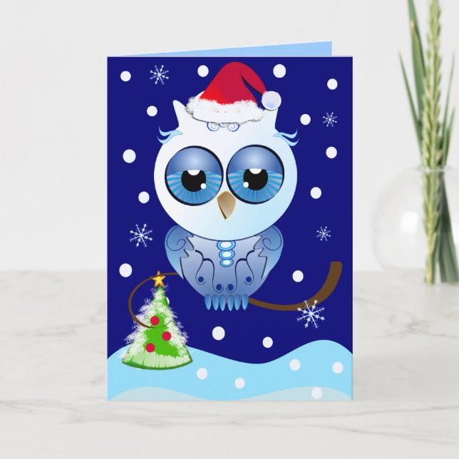 Cute Christmas card with Owl & text (Front)