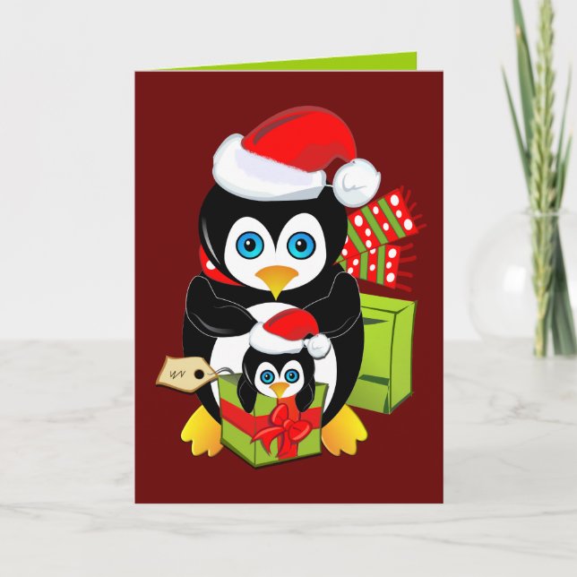 Cute Christmas card with Penguins and text (Front)