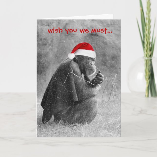 Cute Christmas  Card "Yoda-like" Chimp! (Front)