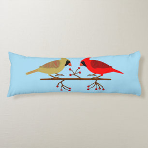 Cute Christmas Cardinals and Red Berries Body Cushion