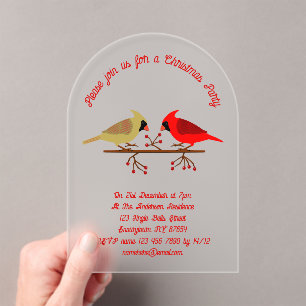 Cute Christmas Cardinals and Red Berries Custom Acrylic Invitations