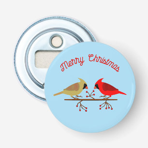 Cute Christmas Cardinals and Red Berries Custom Bottle Opener