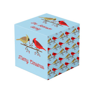 Cute Christmas Cardinals and Red Berries Custom Cube
