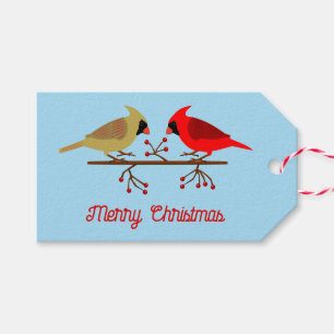 Cute Christmas Cardinals and Red Berries Custom Gift Tags