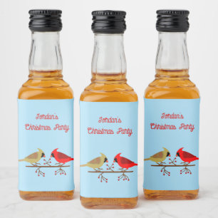 Cute Christmas Cardinals and Red Berries Custom Liquor Bottle Label