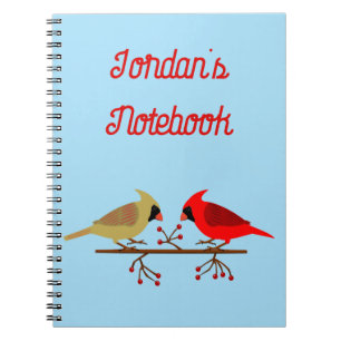 Cute Christmas Cardinals and Red Berries Custom Notebook