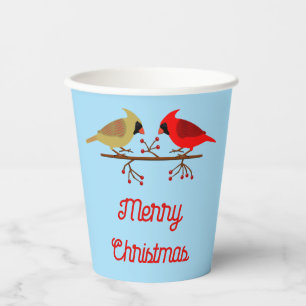 Cute Christmas Cardinals and Red Berries Custom Paper Cups
