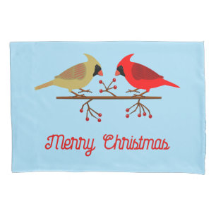 Cute Christmas Cardinals and Red Berries Custom Pillowcase