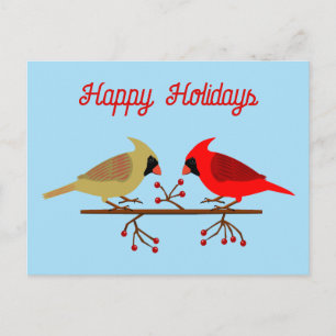 Cute Christmas Cardinals and Red Berries Custom Postcard