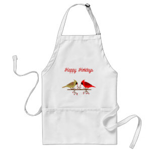 Cute Christmas Cardinals and Red Berries Custom Standard Apron