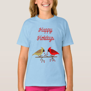 Cute Christmas Cardinals and Red Berries Custom T-Shirt