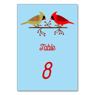 Cute Christmas Cardinals and Red Berries Custom Table Number
