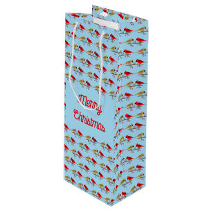 Cute Christmas Cardinals and Red Berries Custom Wine Gift Bag