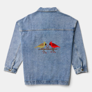 Cute Christmas Cardinals and Red Berries Denim Jacket