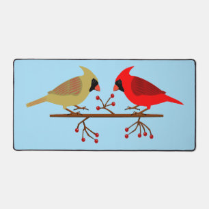 Cute Christmas Cardinals and Red Berries Desk Mat