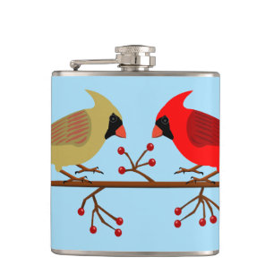 Cute Christmas Cardinals and Red Berries Hip Flask