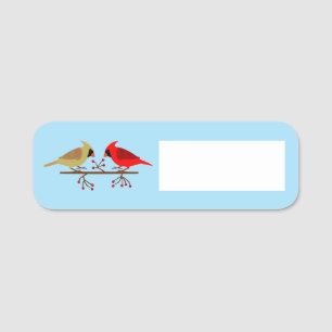 Cute Christmas Cardinals and Red Berries Name Tag