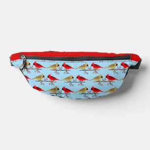 Cute Christmas Cardinals and Red Berries Patterned Bum Bags