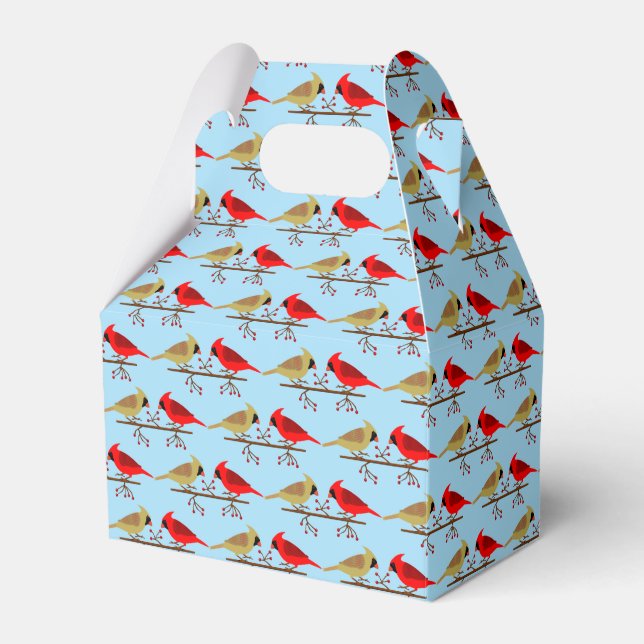 Cute Christmas Cardinals and Red Berries Patterned Favour Box (Front Side)