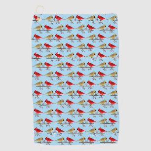 Cute Christmas Cardinals and Red Berries Patterned Golf Towel