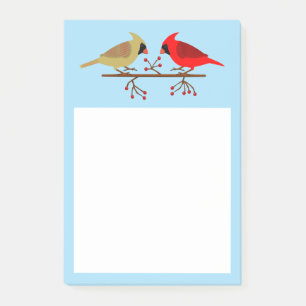 Cute Christmas Cardinals and Red Berries Post-it Notes