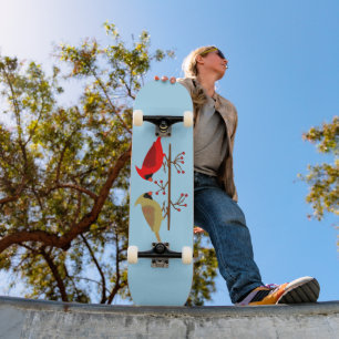 Cute Christmas Cardinals and Red Berries Skateboard