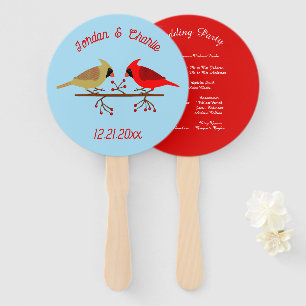 Cute Christmas Cardinals and Red Berries Wedding Hand Fan