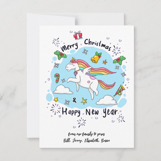 Cute Christmas Cards Whimsical Unicorn Custom Card (Front)