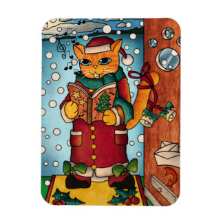Cute Christmas Carol Singer Cat Magnet